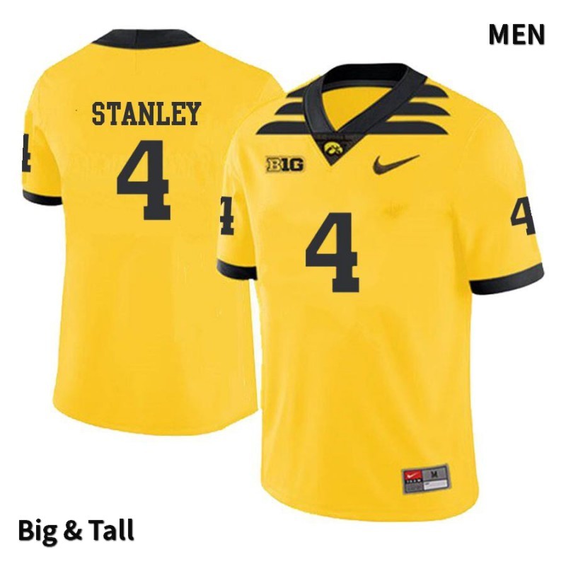 Men's Iowa Hawkeyes NCAA #4 Nate Stanley Yellow Authentic Nike Big & Tall Alumni Stitched College Football Jersey AS34Z47TN